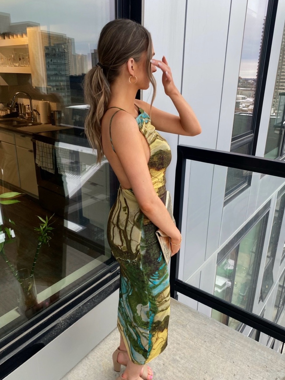 Zara Green Marble Open-Back Midi Dress
